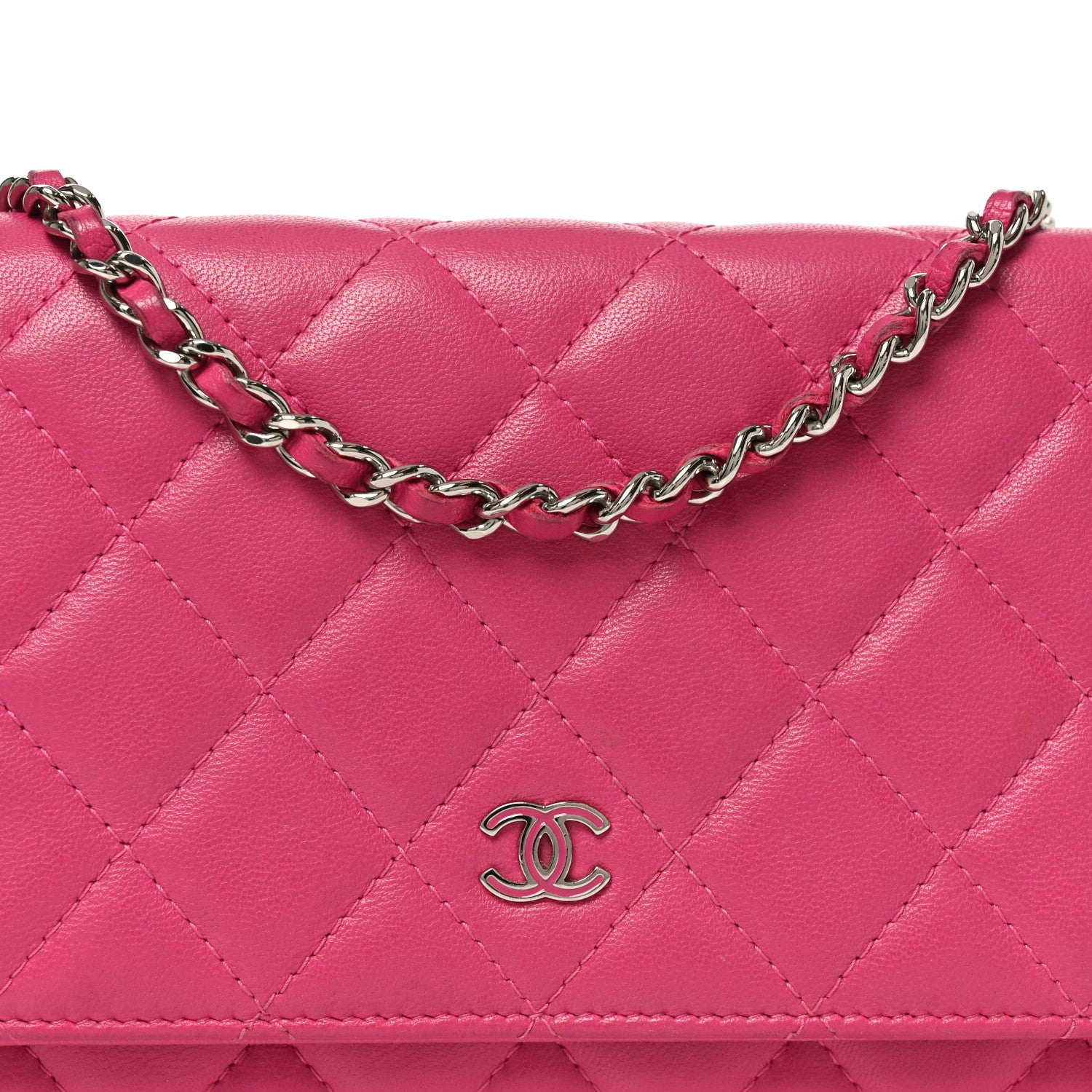 Chanel Lambskin Quilted Wallet On Chain WOC Dark Pink 16 of 21