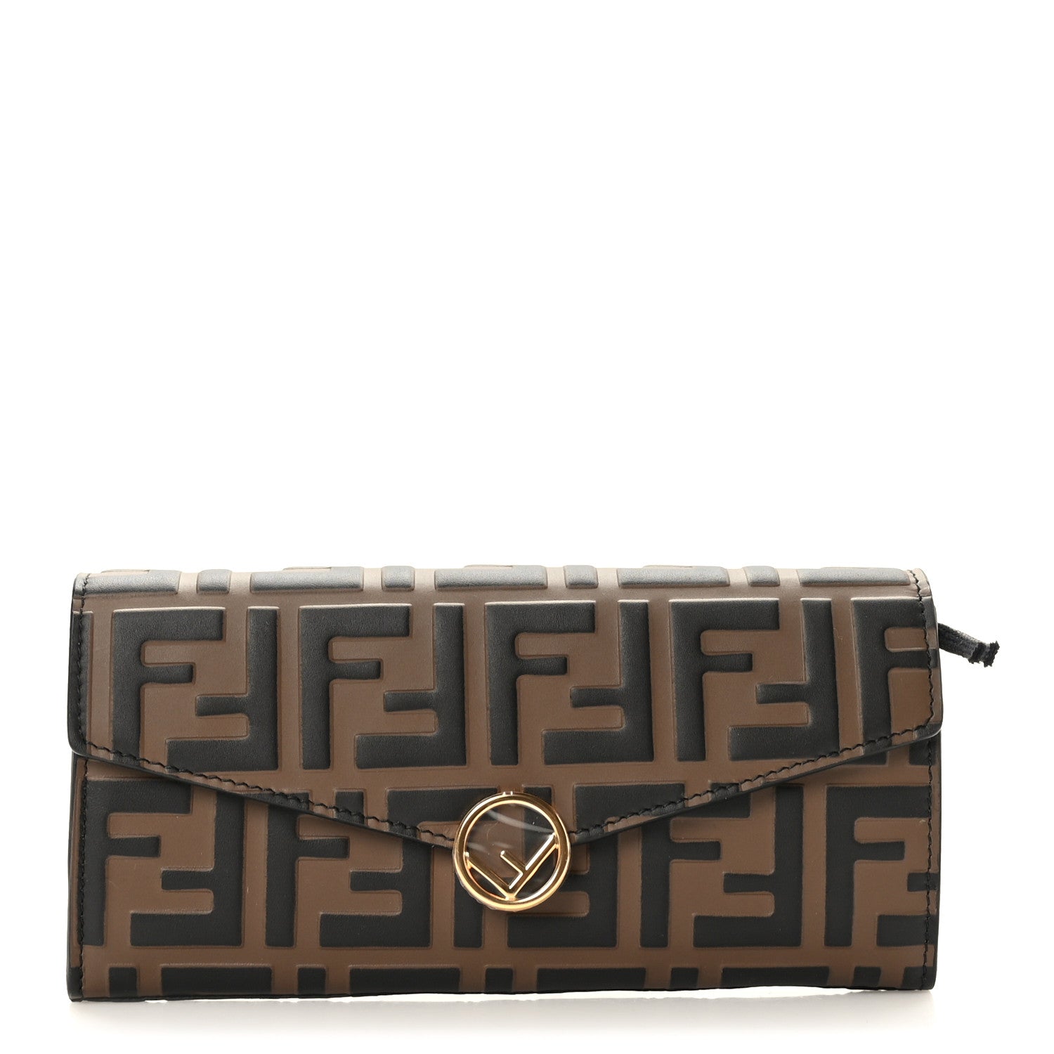 Fendi Vitello Soft F is Fendi Bi-Color FF 1974 Embossed Continental Envelope Wallet On Chain Maya Black 1 of 8