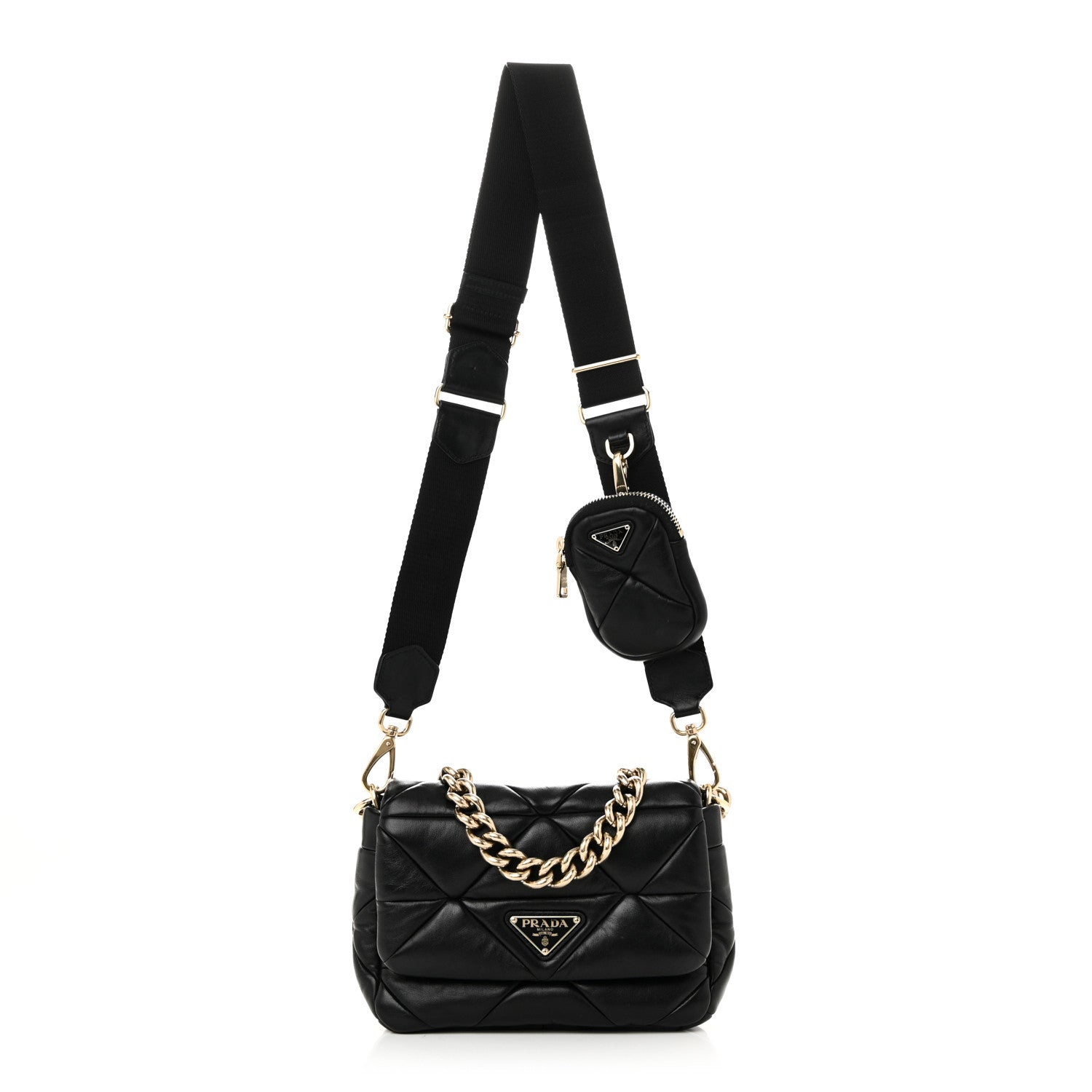 Prada Nappa Re-Nylon Triangle Quilted Patchwork System Flap Shoulder Bag Black 1 of 9
