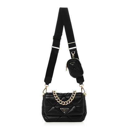 Prada Nappa Re-Nylon Triangle Quilted Patchwork System Flap Shoulder Bag Black 1 of 9