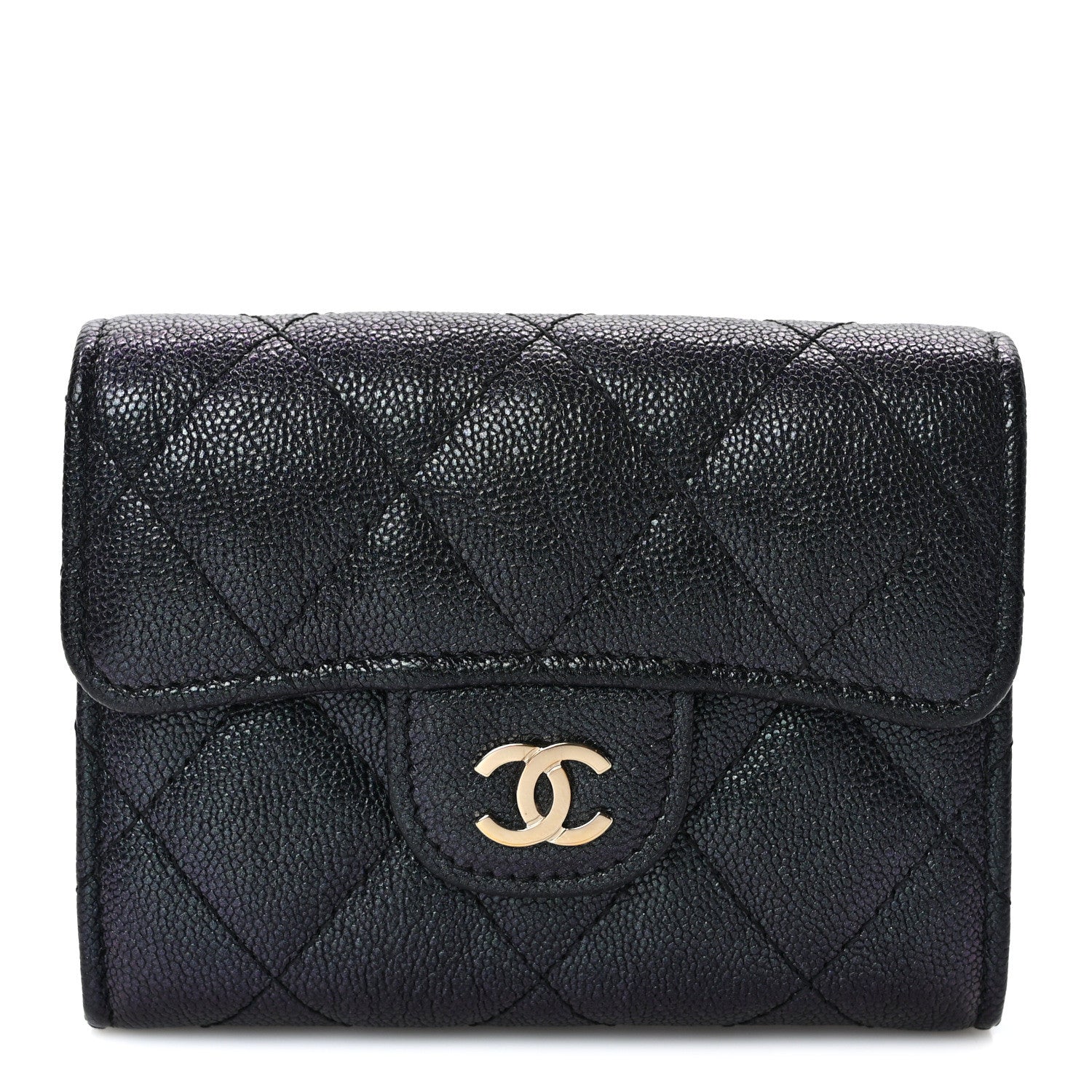 Chanel Iridescent Caviar Quilted Flap Card Holder Wallet Black 1 of 8