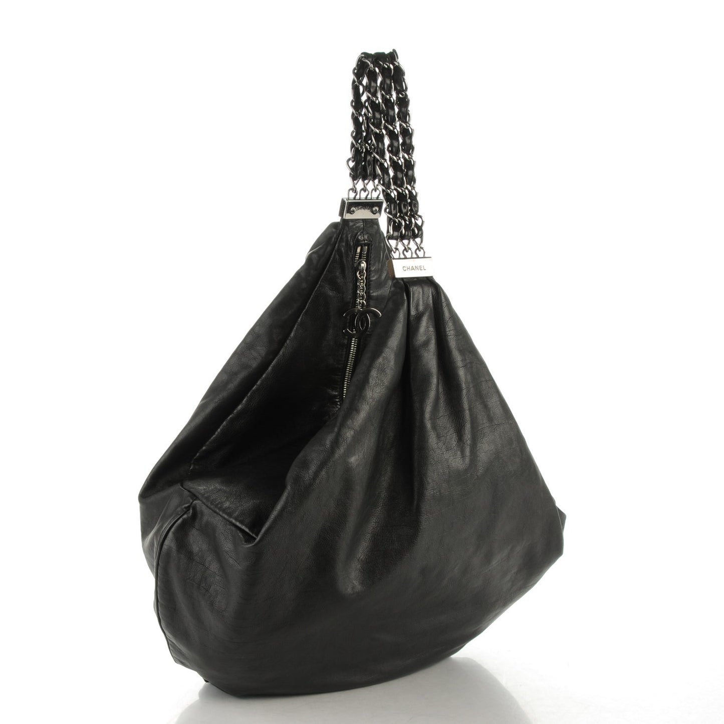 Lambskin Large Rock and Chain Hobo Black
