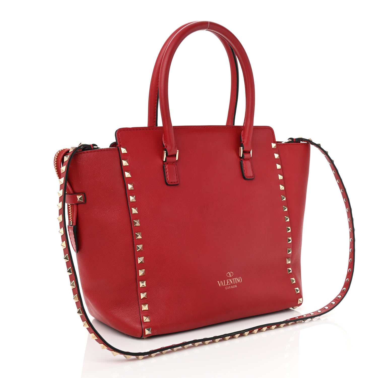 Valentino Garavani Vitello Rockstud Double Handle Tote Red 3 of 9