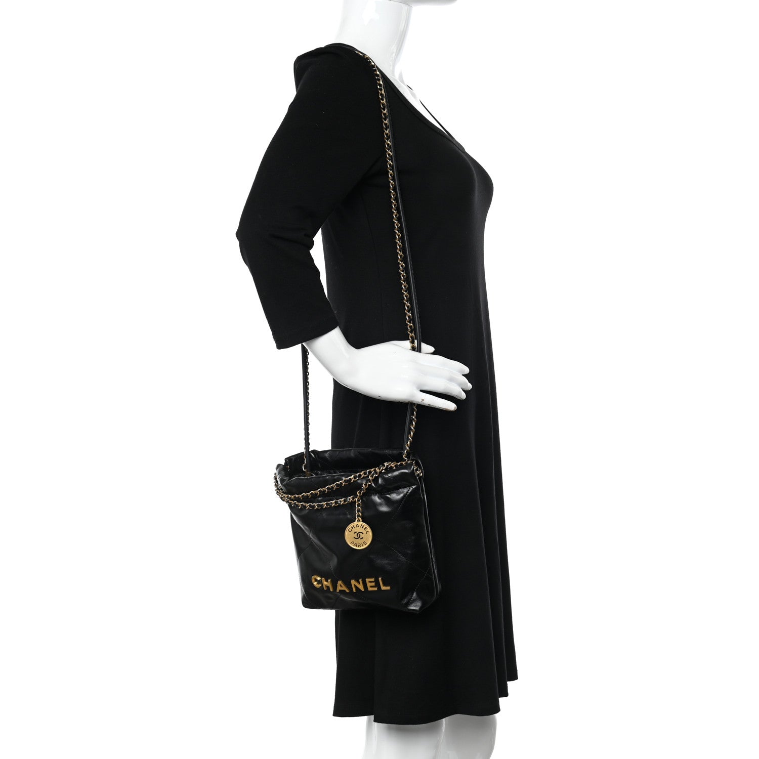 Chanel Shiny Calfskin Quilted Mini Chanel 22 Black 2 of 10