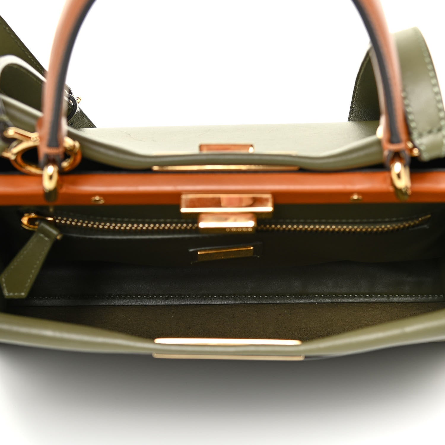 Fendi Vitello Seta Light Aura Shiny Nappa Medium Peekaboo I SEE U Satchel Equatore Cuoio 5 of 12