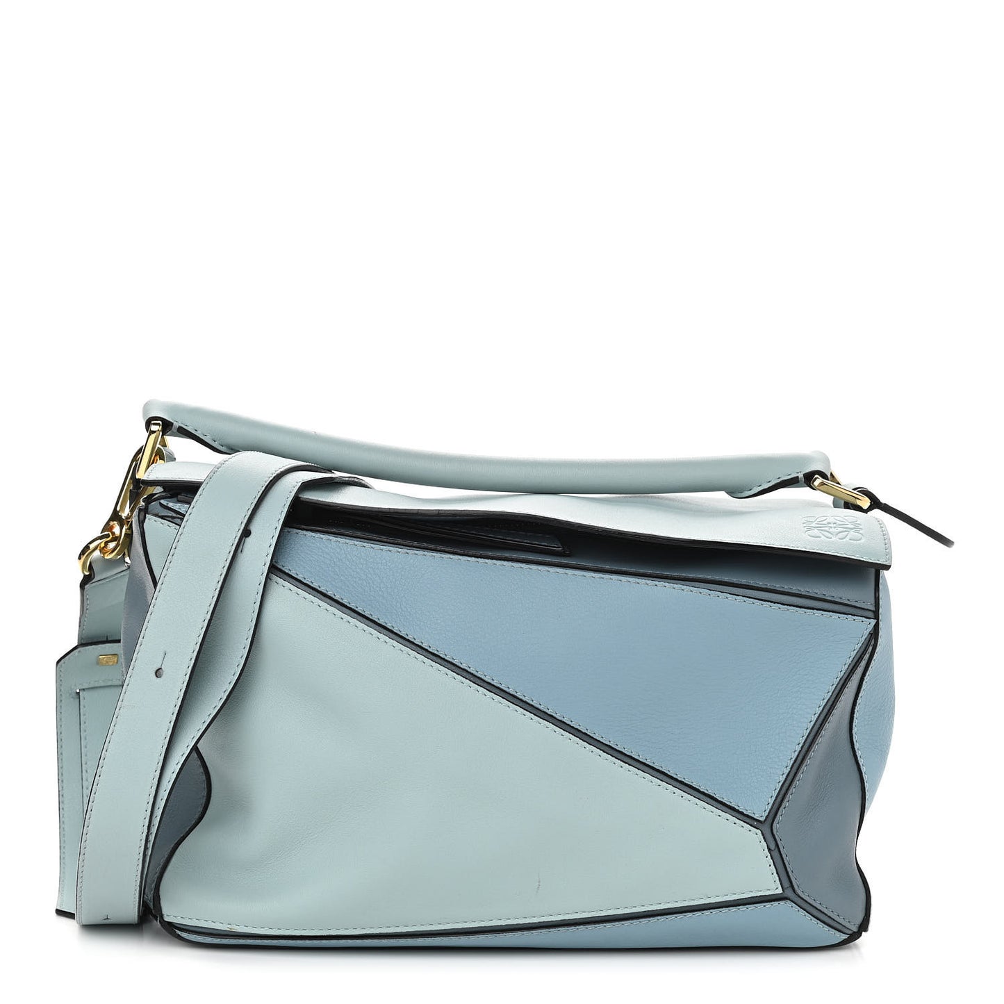 Calfskin Medium Puzzle Bag Aqua Light Blue Stone Blue