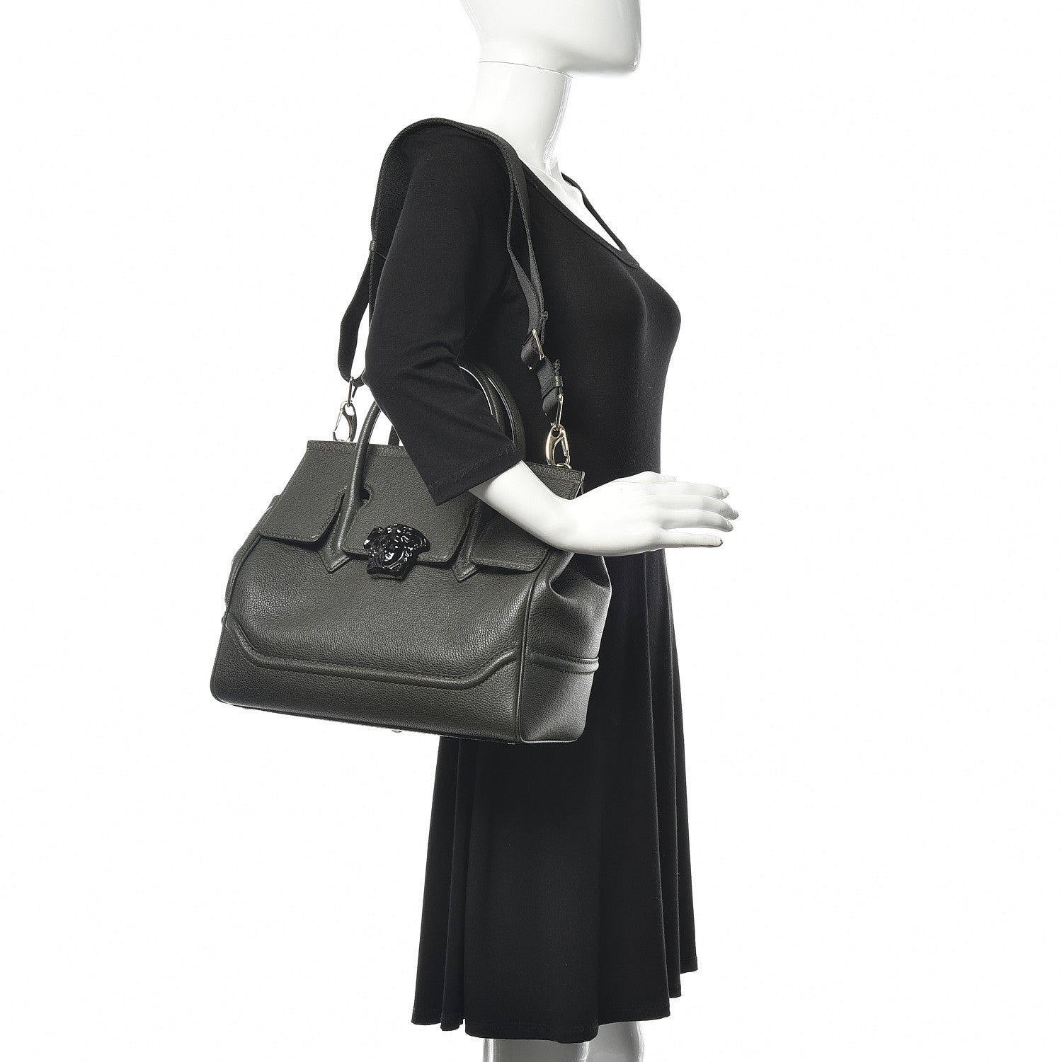 Versace Calfskin Large Palazzo Empire Bag Verde Scuro Black 3 of 11