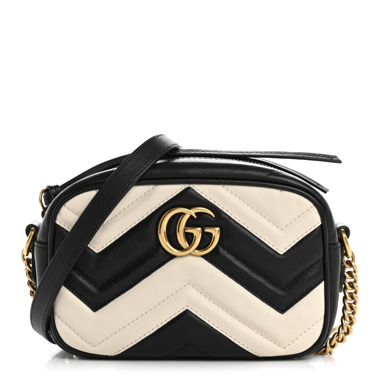 Calfskin Matelasse Mini GG Marmont Chain Shoulder Bag Black White