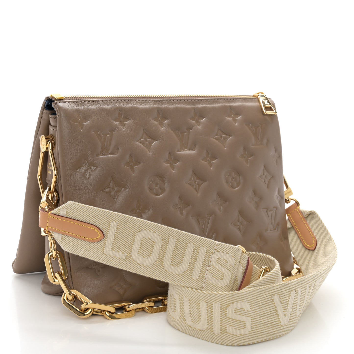 Lambskin Embossed Monogram Coussin PM Taupe