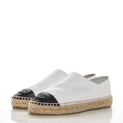 Chanel Grained Calfskin CC Espadrilles 36 White Black 3 of 7