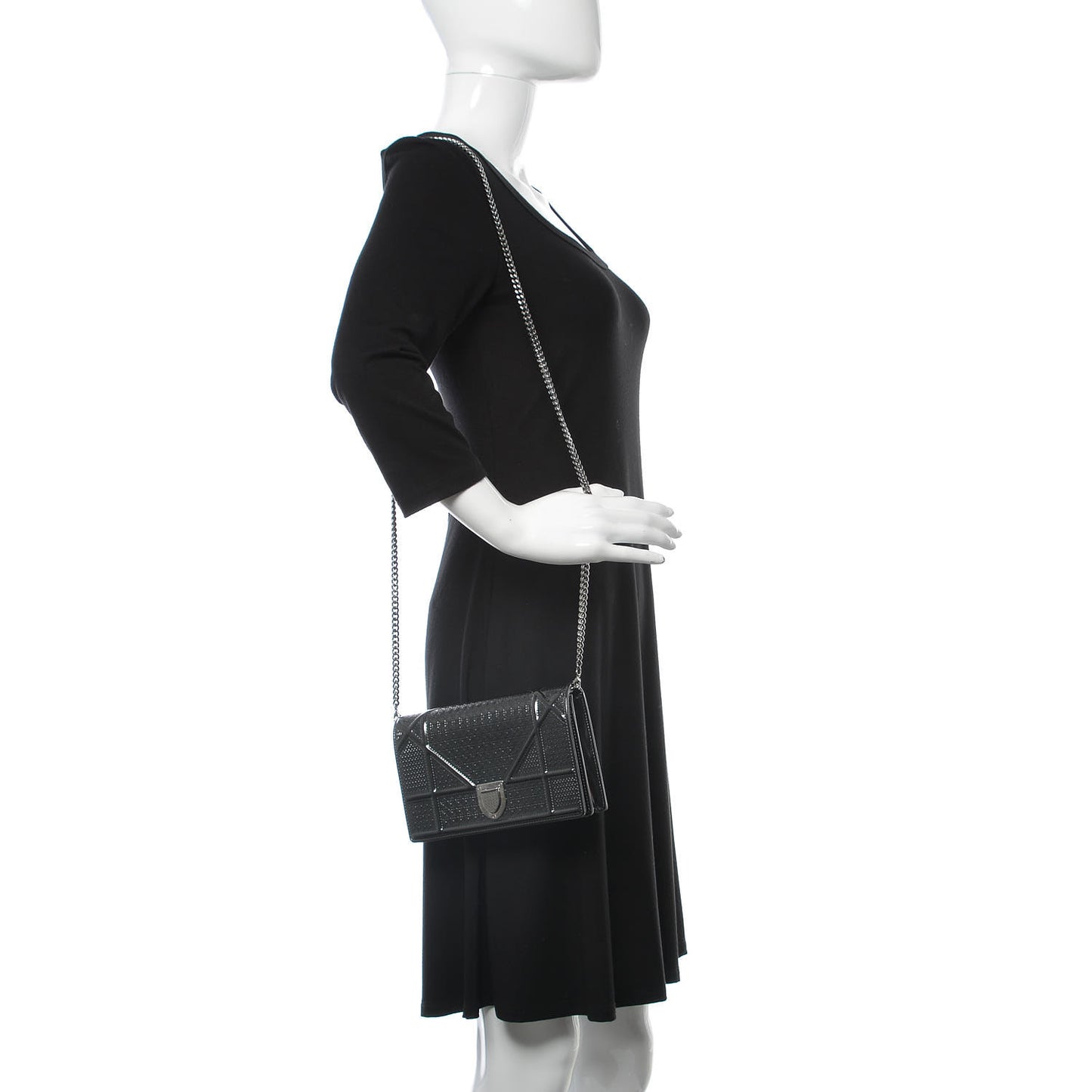 Metallic Patent Micro-Cannage Diorama Wallet on Chain Pouch Black