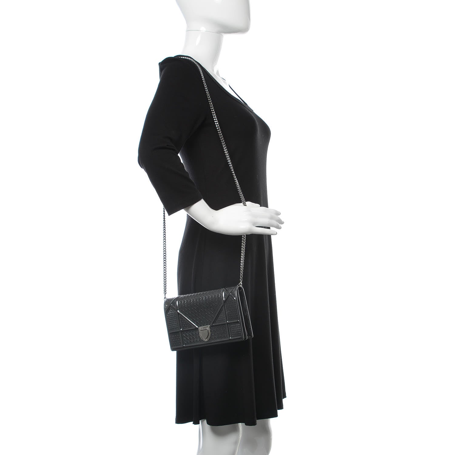 Christian Dior Metallic Patent Micro-Cannage Diorama Wallet on Chain Pouch Black 2 of 9