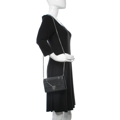 Christian Dior Metallic Patent Micro-Cannage Diorama Wallet on Chain Pouch Black 2 of 9