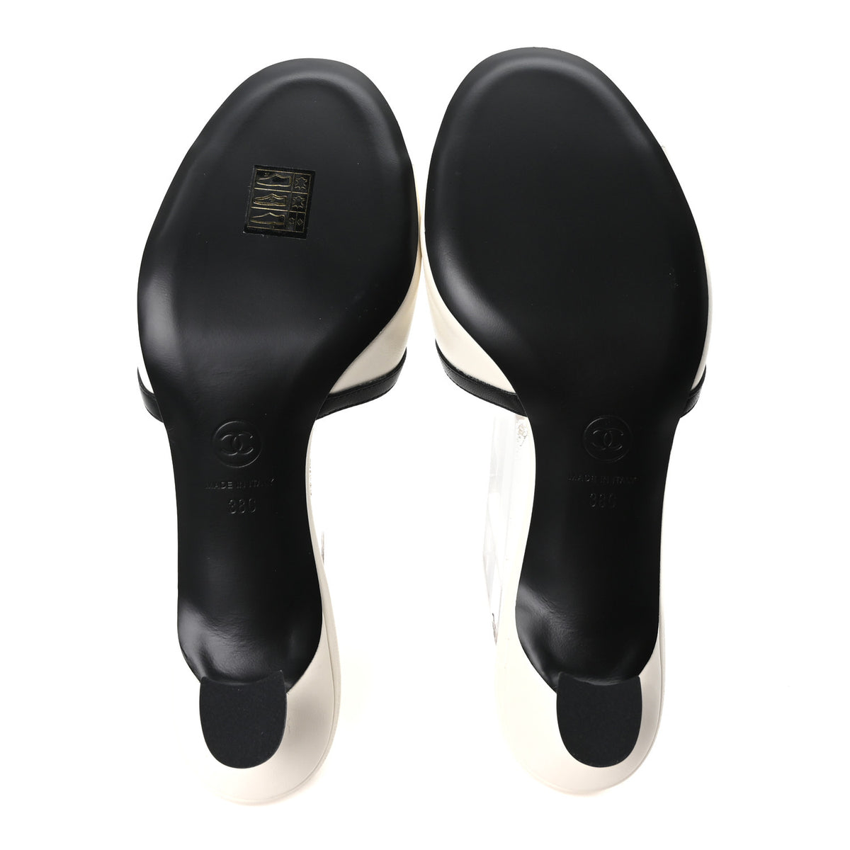 Chanel Lambskin CC Cutout Mules 38 White Black 6 of 10