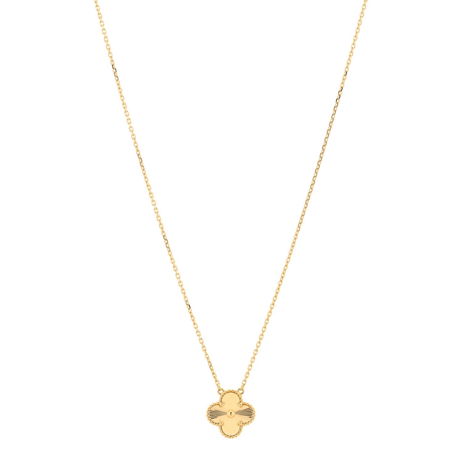 Van Cleef & Arpels 18K Yellow Gold Guilloche Vintage Alhambra Pendant Necklace 1 of 3