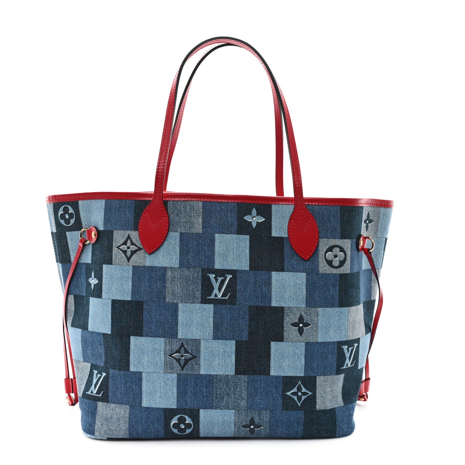 Louis Vuitton Denim Damier Monogram Patchwork Neverfull Blue Rouge 1 of 13