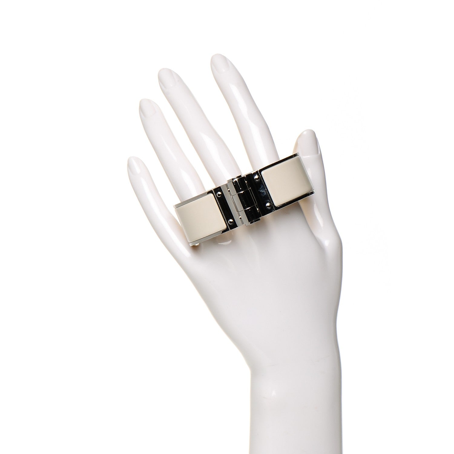 Hermes Enamel Wide Hinged Bracelet M Pannacotta 2 of 7