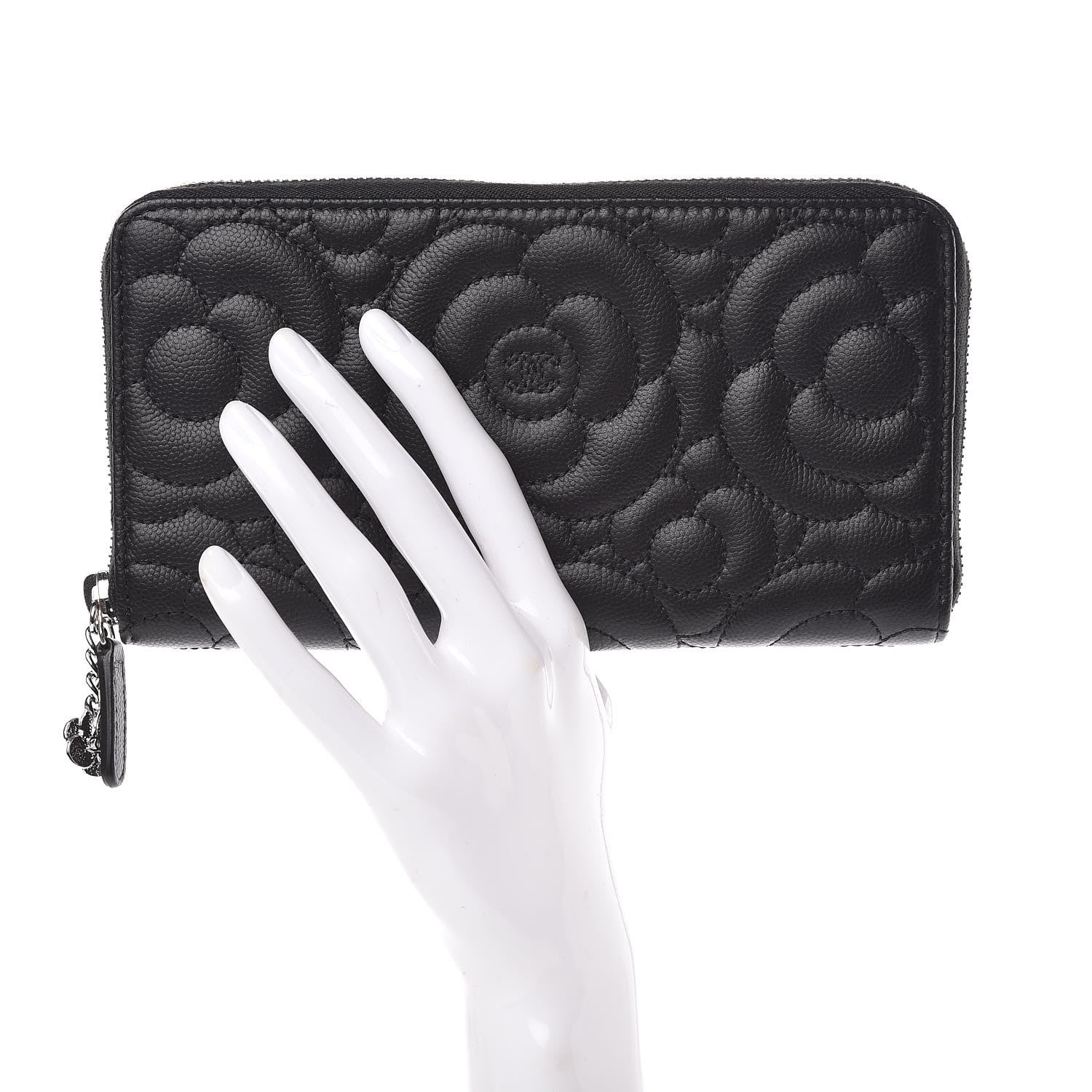 Chanel Caviar Camellia Embossed Large Gusset Zip Around Wallet 2 of 8