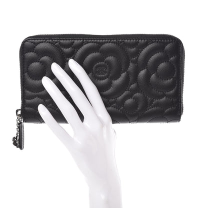 Chanel Caviar Camellia Embossed Large Gusset Zip Around Wallet 2 of 8