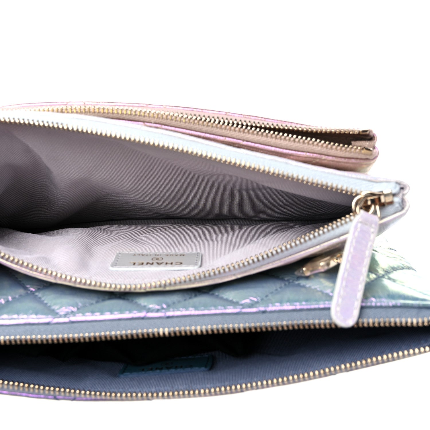 Chanel Iridescent Crumpled Calfskin Trio Cosmetic Case Blue Pink Ivory 6 of 11