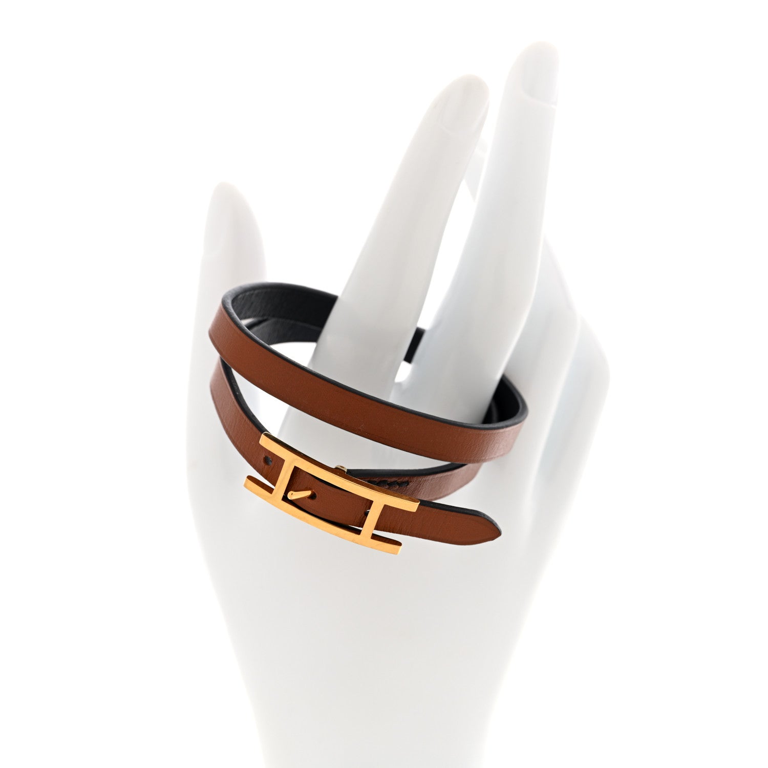 Hermes Swift Tadelakt Behapi Double Tour Reversible Bracelet T3 Black Fauve 2 of 6