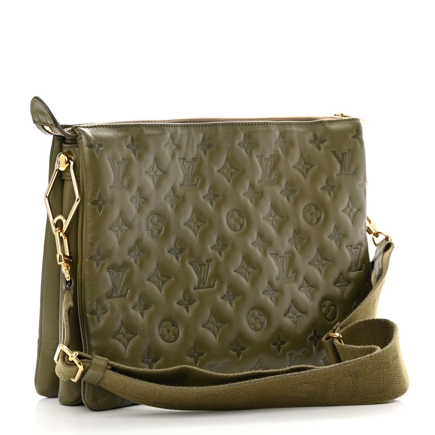 Louis Vuitton Lambskin Embossed Monogram Coussin MM Khaki 3 of 12
