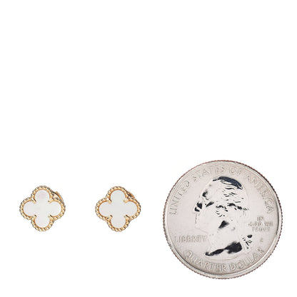 Van Cleef & Arpels 18K Yellow Gold Mother of Pearl Sweet Alhambra Earrings 2 of 5