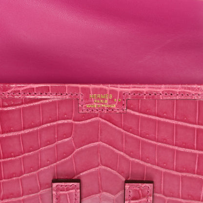 Hermes Shiny Niloticus Crocodile Jige Elan 29 Clutch Rose Tyrien 6 of 9