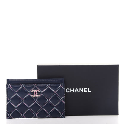 Chanel Lambskin Double Stitch Quilted Card Holder Navy Blue 9 of 9