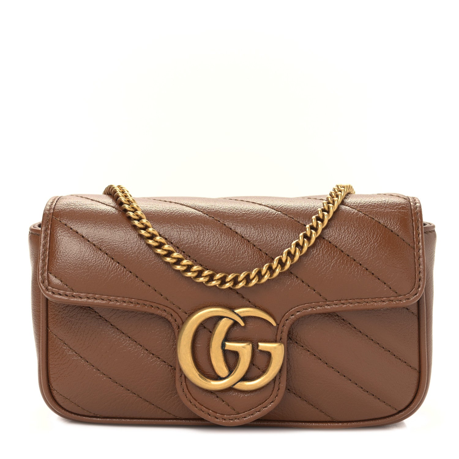 Gucci Calfskin Matelasse Diagonal Super Mini GG Marmont Shoulder Bag Cuir 1 of 9