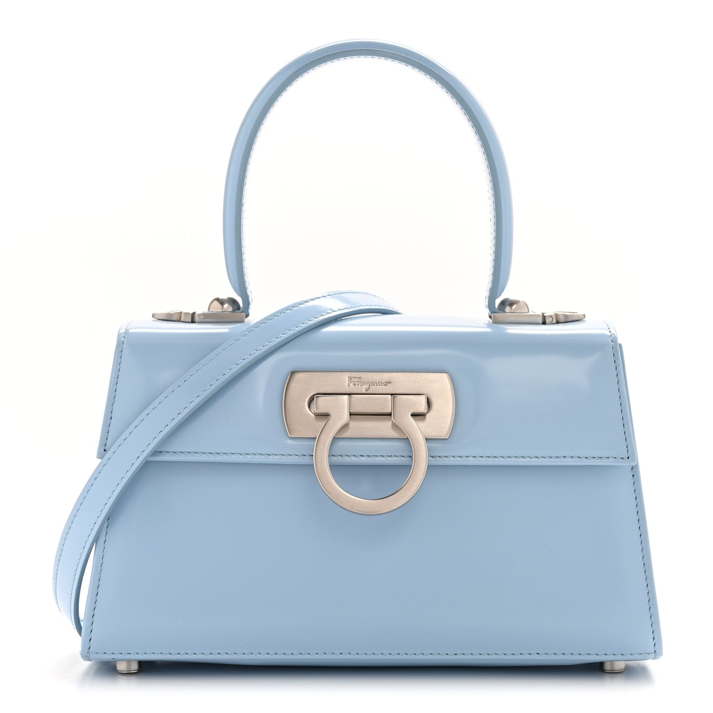 Brushed Off Calfskin Mini Iconic Top Handle Bag Sky Blue