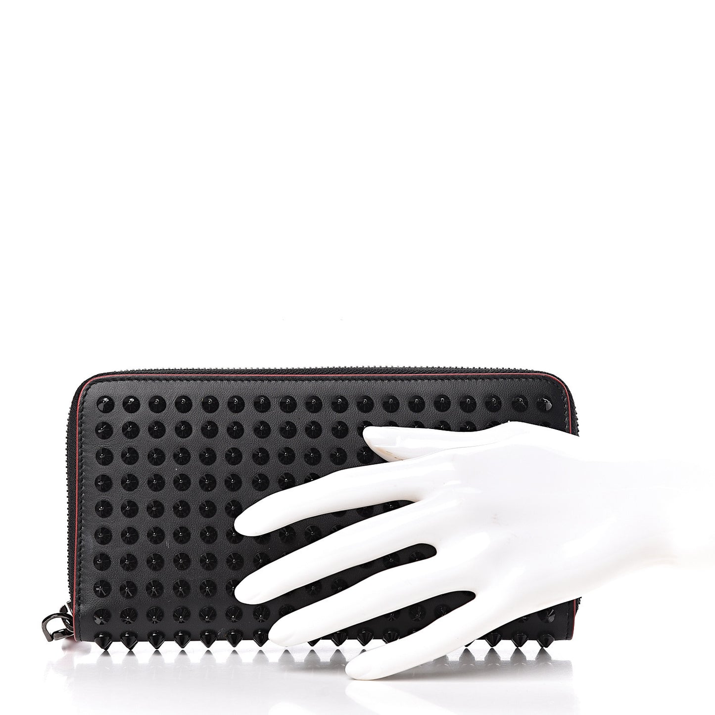 Calfskin Panettone Spiked Zip Around Wallet Black