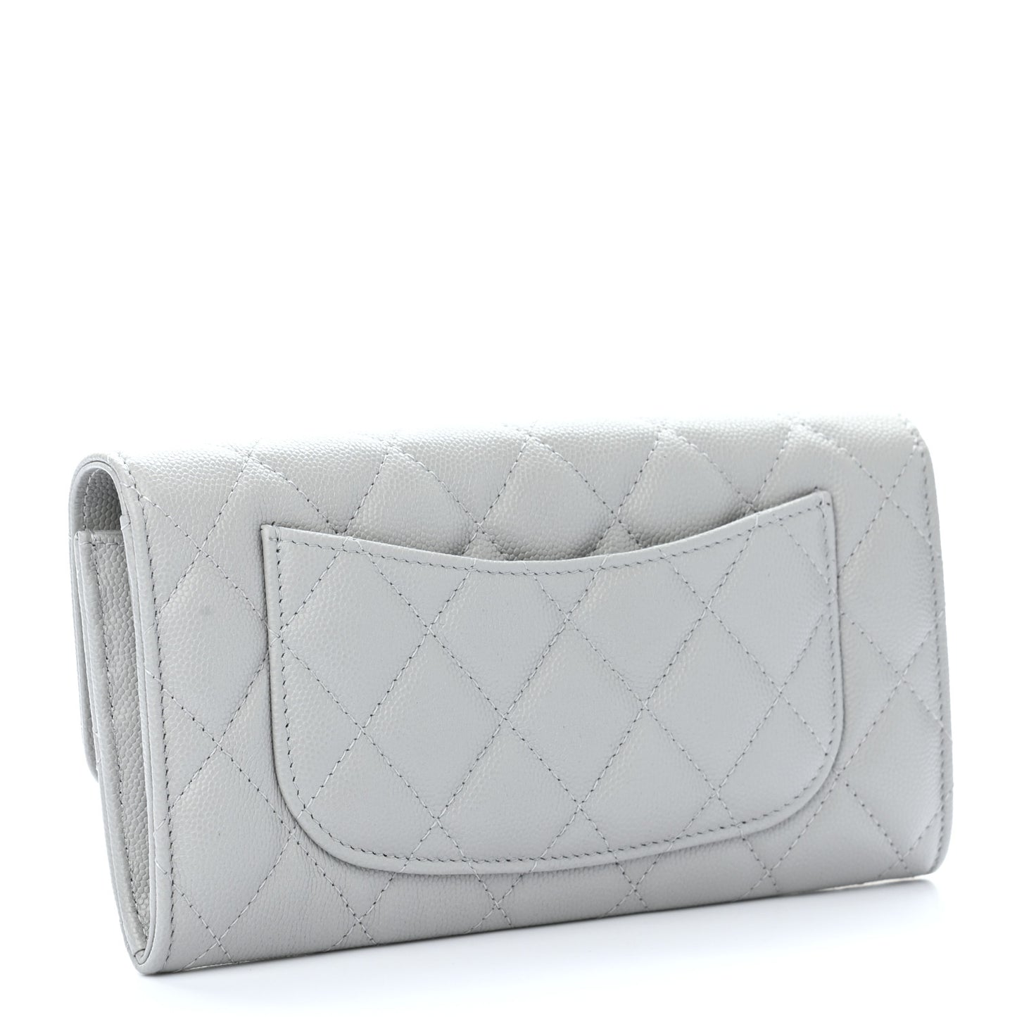 Caviar Quilted Large Flap Wallet Grey