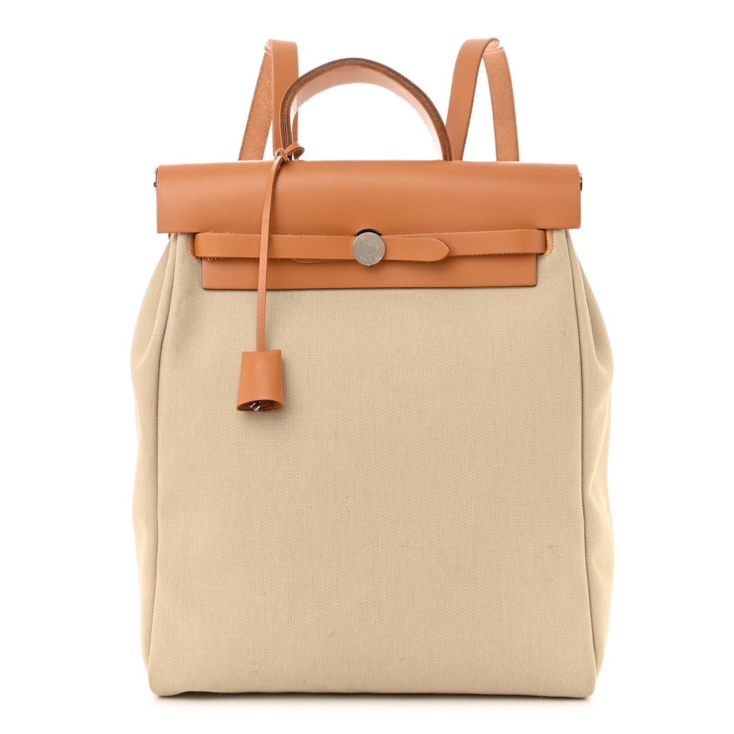 Hermes Military Toile Vache Hunter Herbag a Dos Zip Retourne Beton Naturel Sable 3 of 15