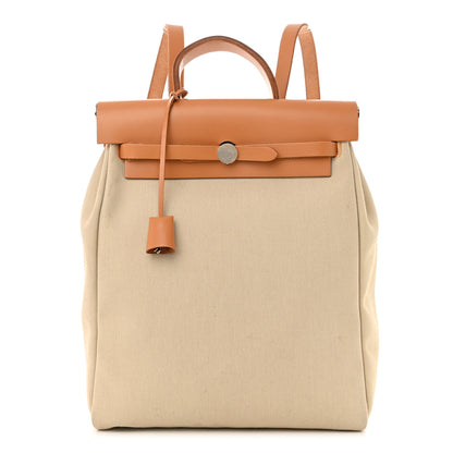 Hermes Military Toile Vache Hunter Herbag a Dos Zip Retourne Beton Naturel Sable 3 of 15