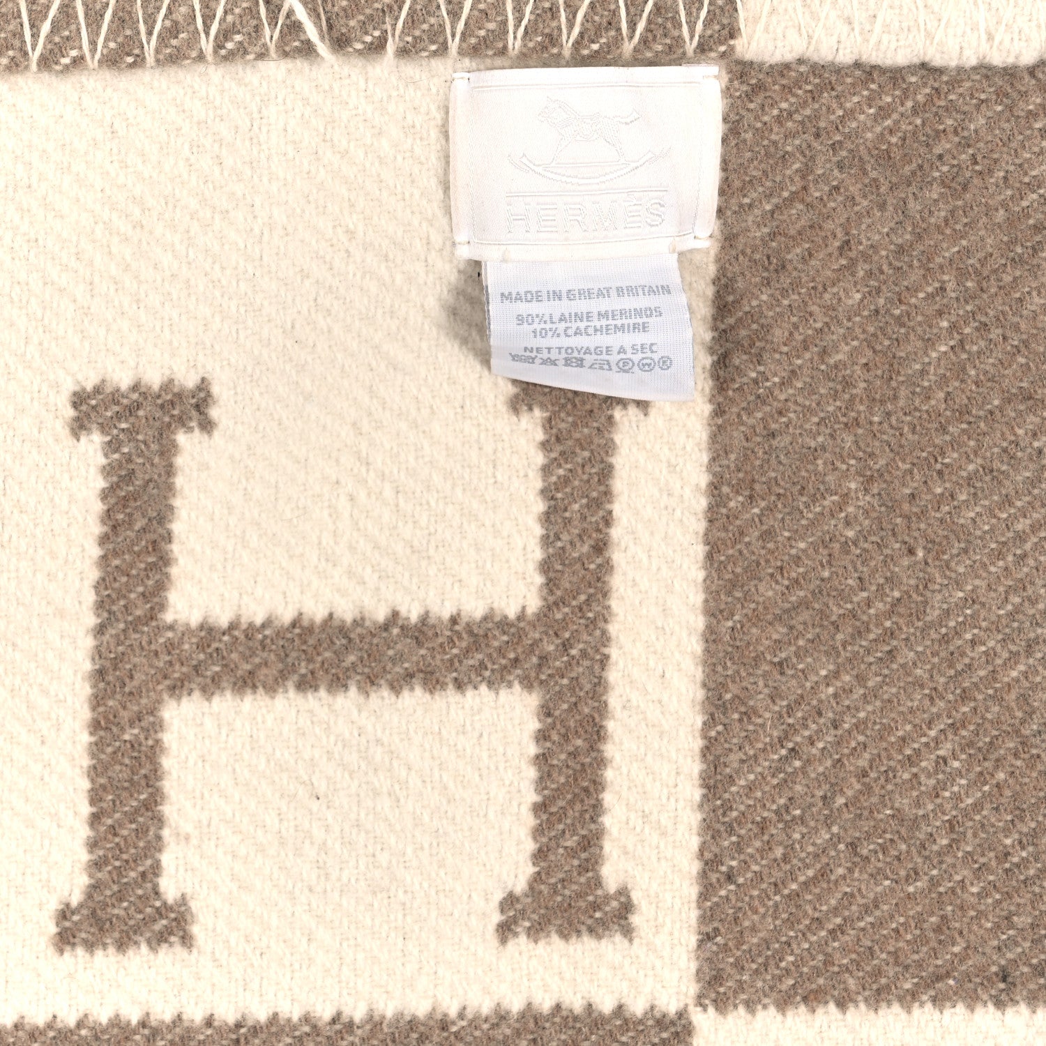 Hermes Wool Cashmere Avalon Baby Blanket Noisette Moyen White 3 of 3