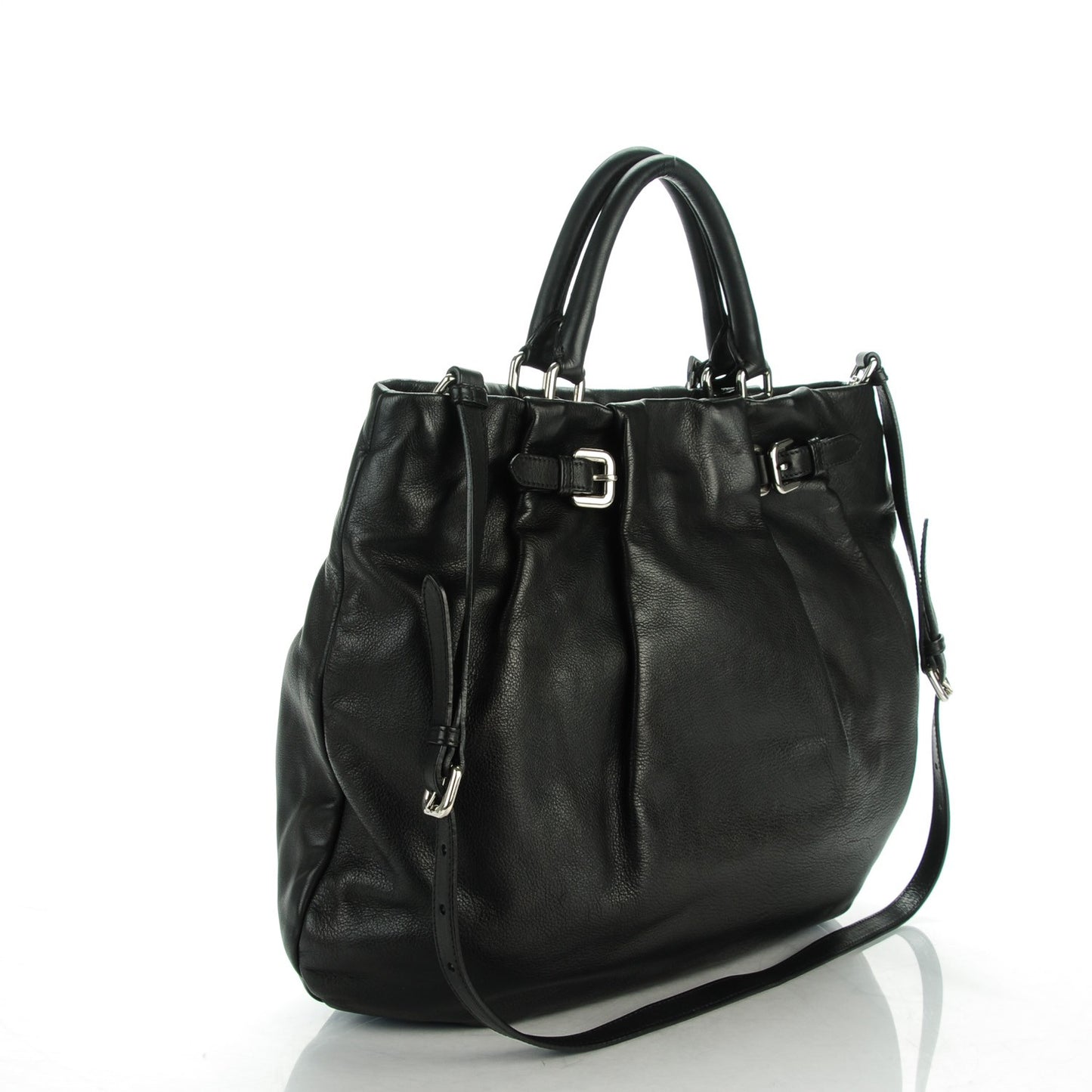 Soft Calf Pleated Shopping Tote Nero Black
