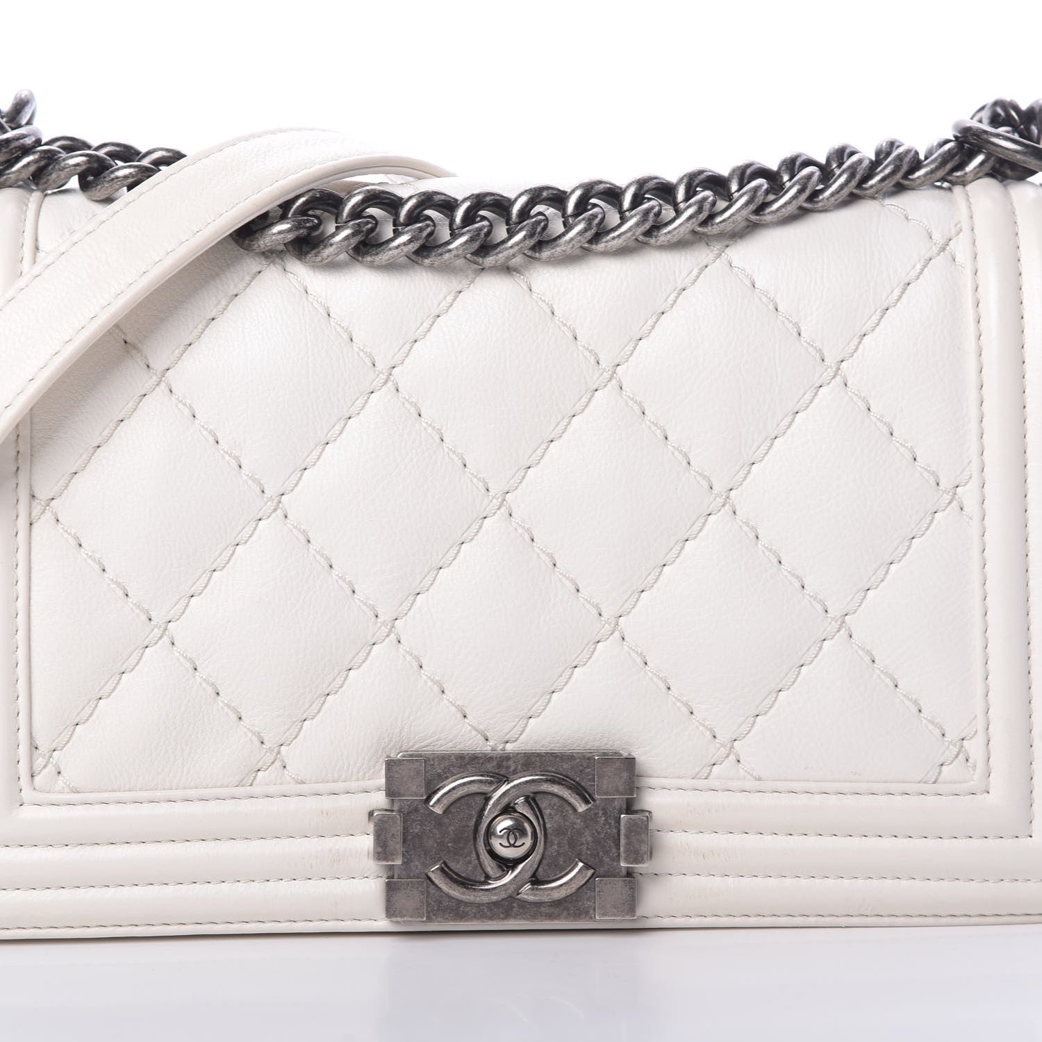 Chanel Calfskin Double Stitch Medium Boy Flap White 11 of 17