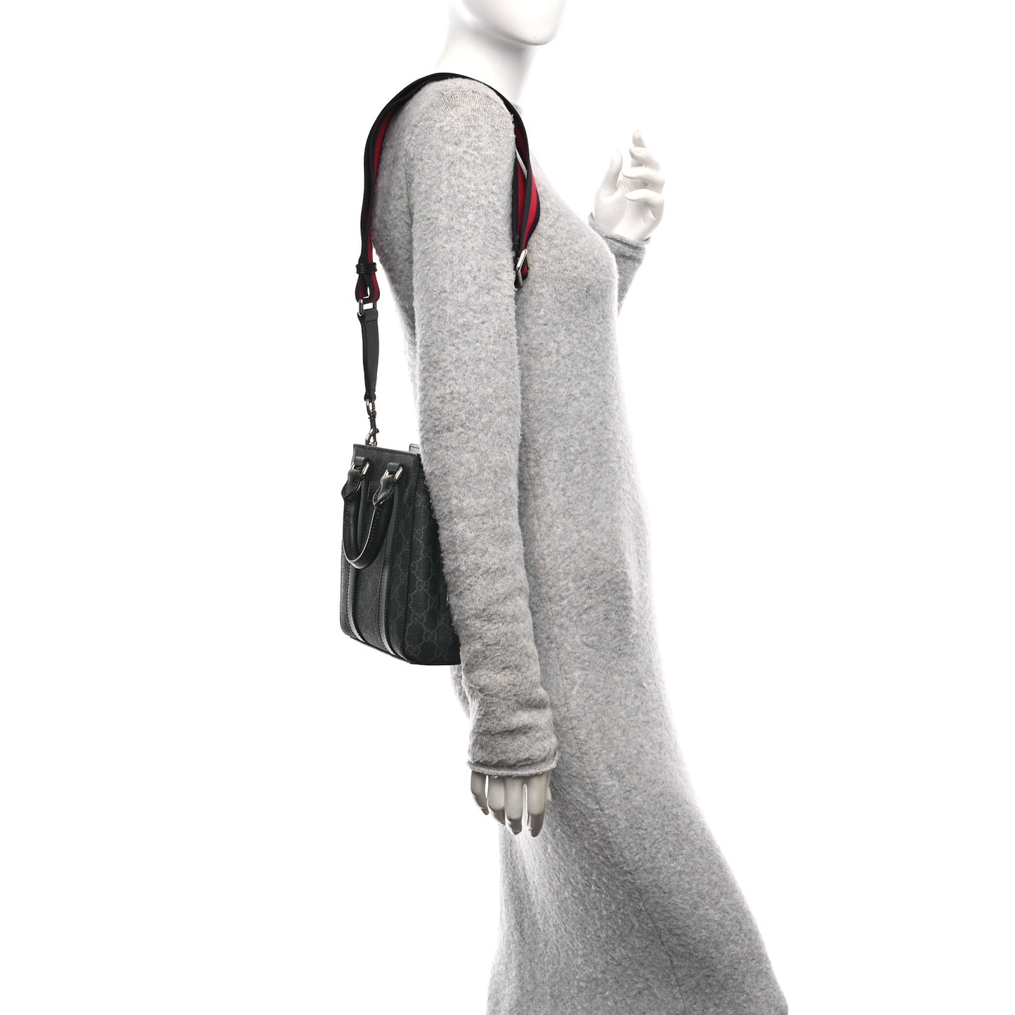 GG Supreme Monogram Appia Calfskin Web Mini Tote Bag Black