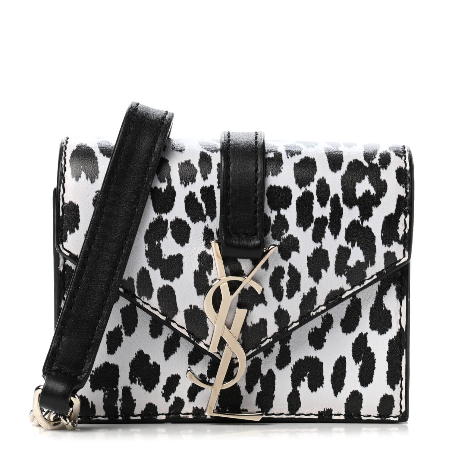 Saint Laurent Calfskin Monogram Leopard Print Mini Candy Crossbody Black White 1 of 4