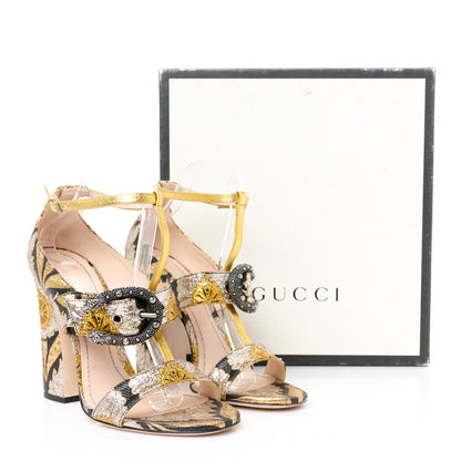 Gucci Brocade Floral Dionysus T-Strap High Heel Sandals 40 Oro 9 of 9