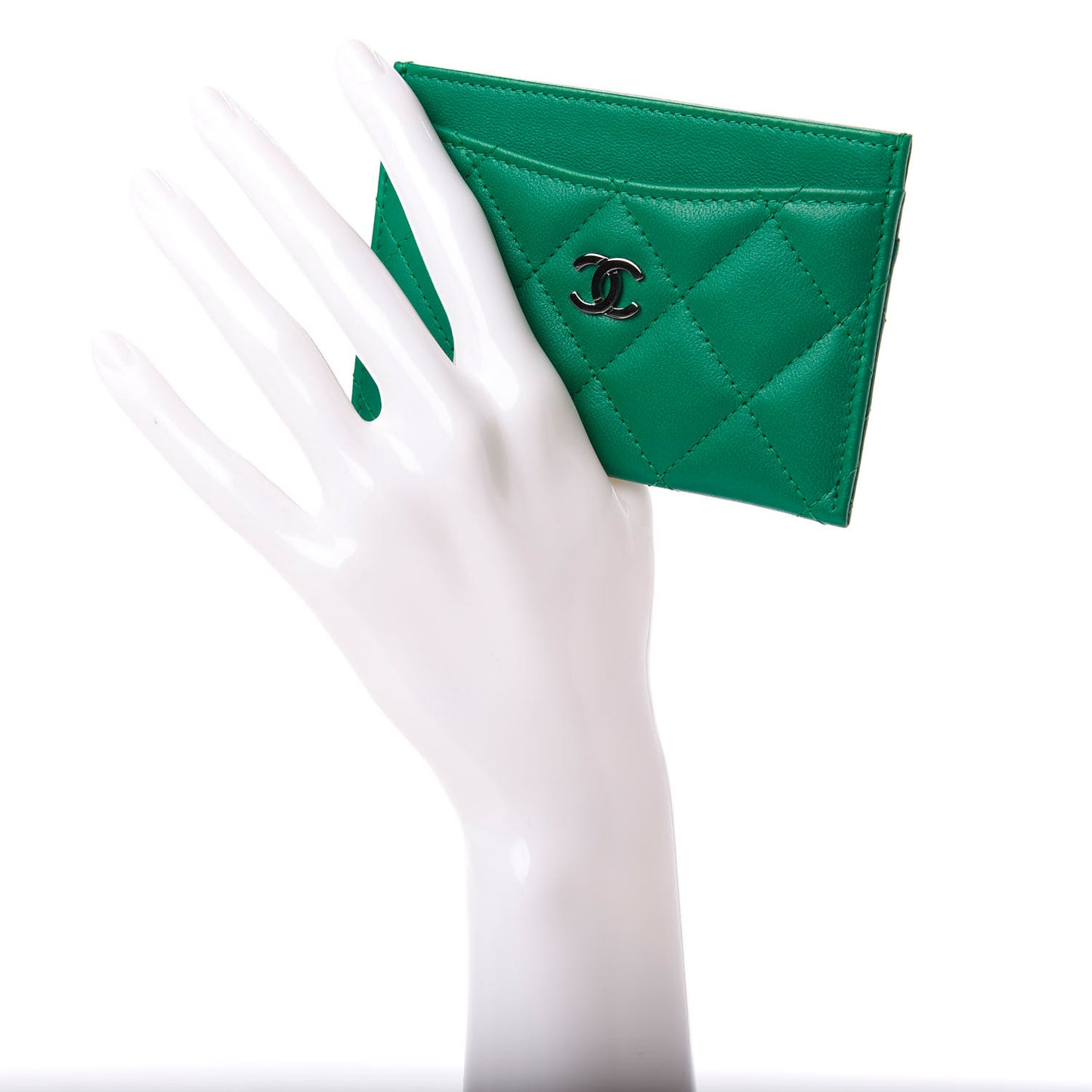 Lambskin Quilted Card Holder Green