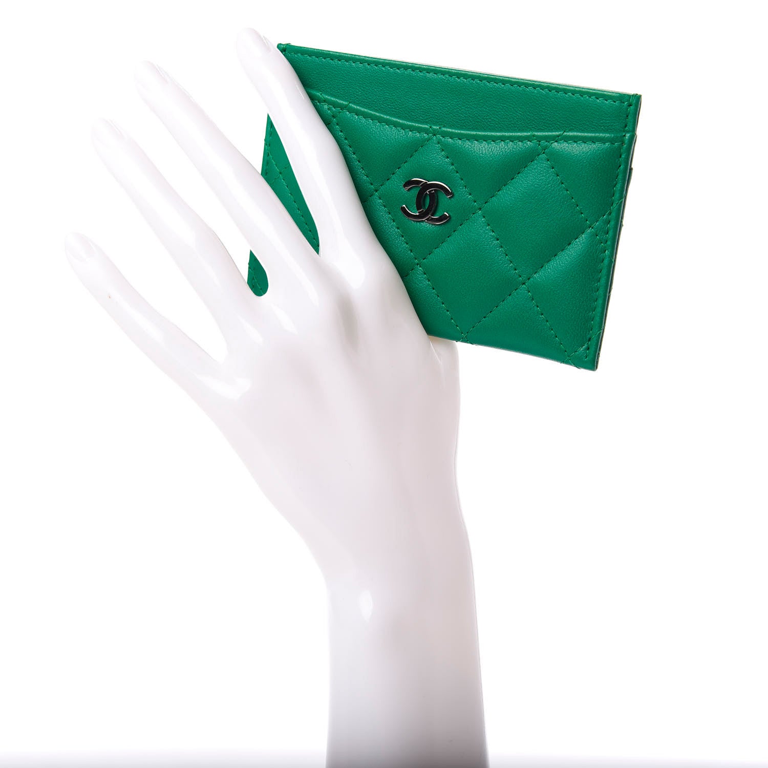 Chanel Lambskin Quilted Card Holder Green 2 of 9