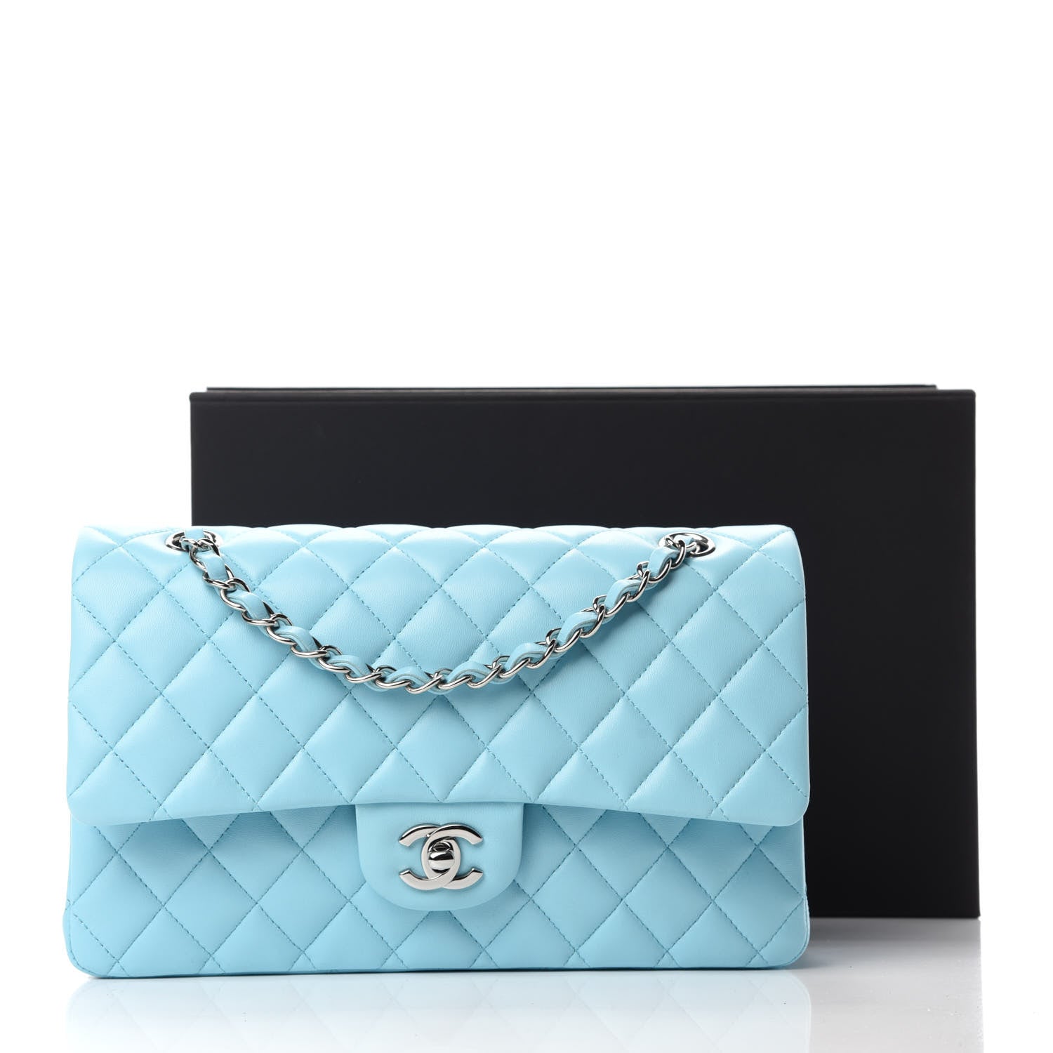 Chanel Lambskin Quilted Medium Double Flap Neon Blue 12 of 12