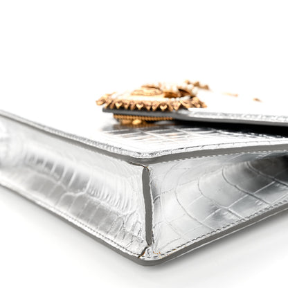 Dolce & Gabbana Metallic Calfskin Crocodile Embossed Mini Devotion Envelope Bag Silver 9 of 9