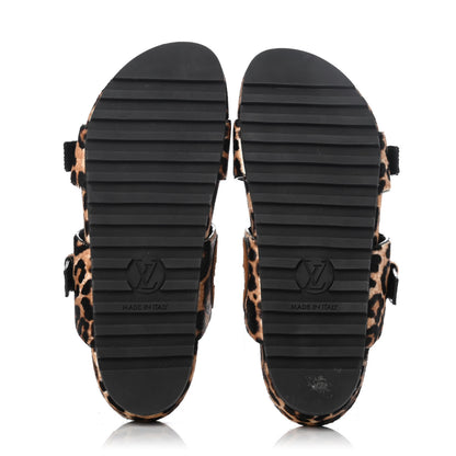 Louis Vuitton Calfskin Pony Hair Leopard Bom Dia Mule Sandals 37 Cognac Brown 5 of 8