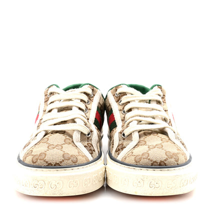 Gucci GG Monogram Web Womens 1977 Tennis Sneakers 38 Beige Ebony Mystic White 3 of 9