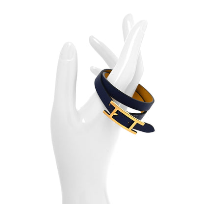 Hermes Swift Behapi Double Tour Bracelet T1 Bleu Encre Ambre 2 of 6