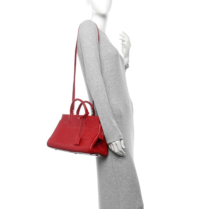 Saint Laurent Calfskin Crocodile Embossed Small Cabas Rive Gauche Red 2 of 9