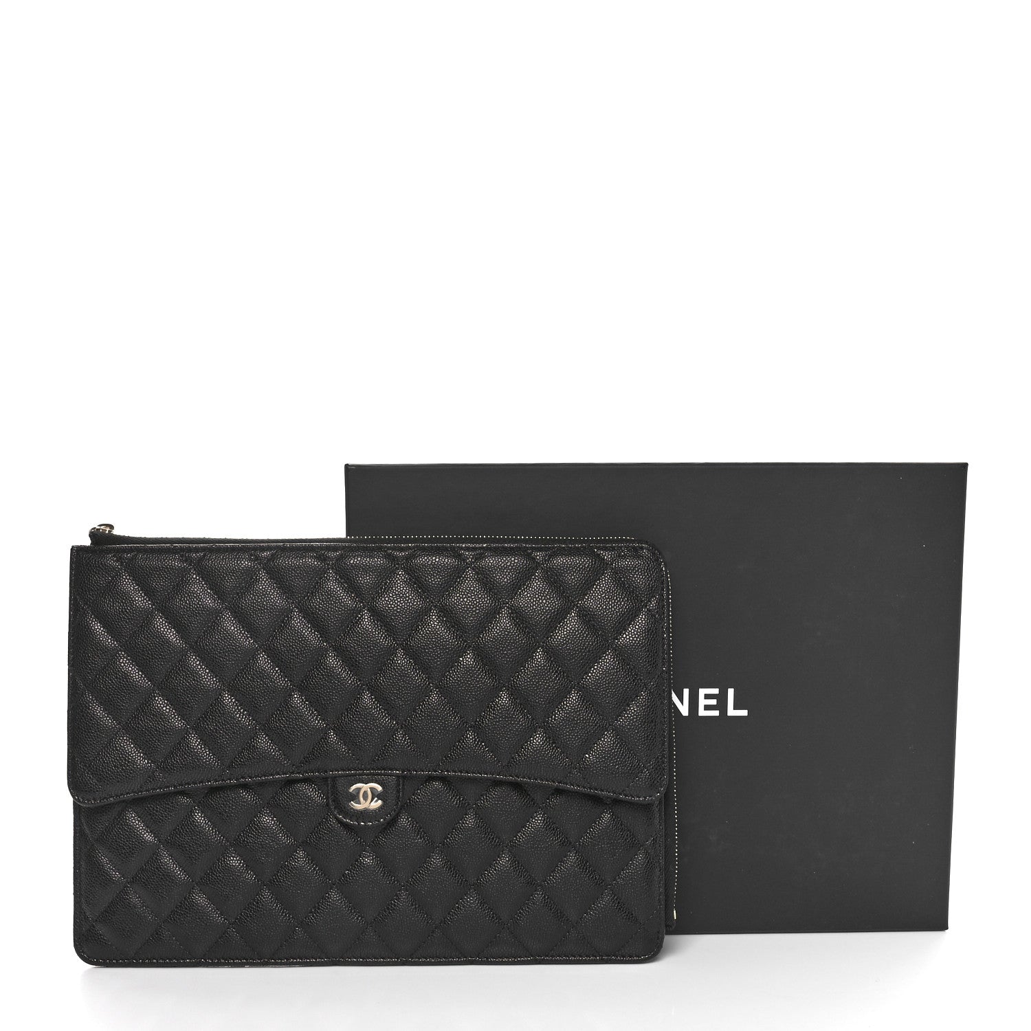 Chanel Caviar Quilted Large Flap Zip Clutch Black 11 of 11